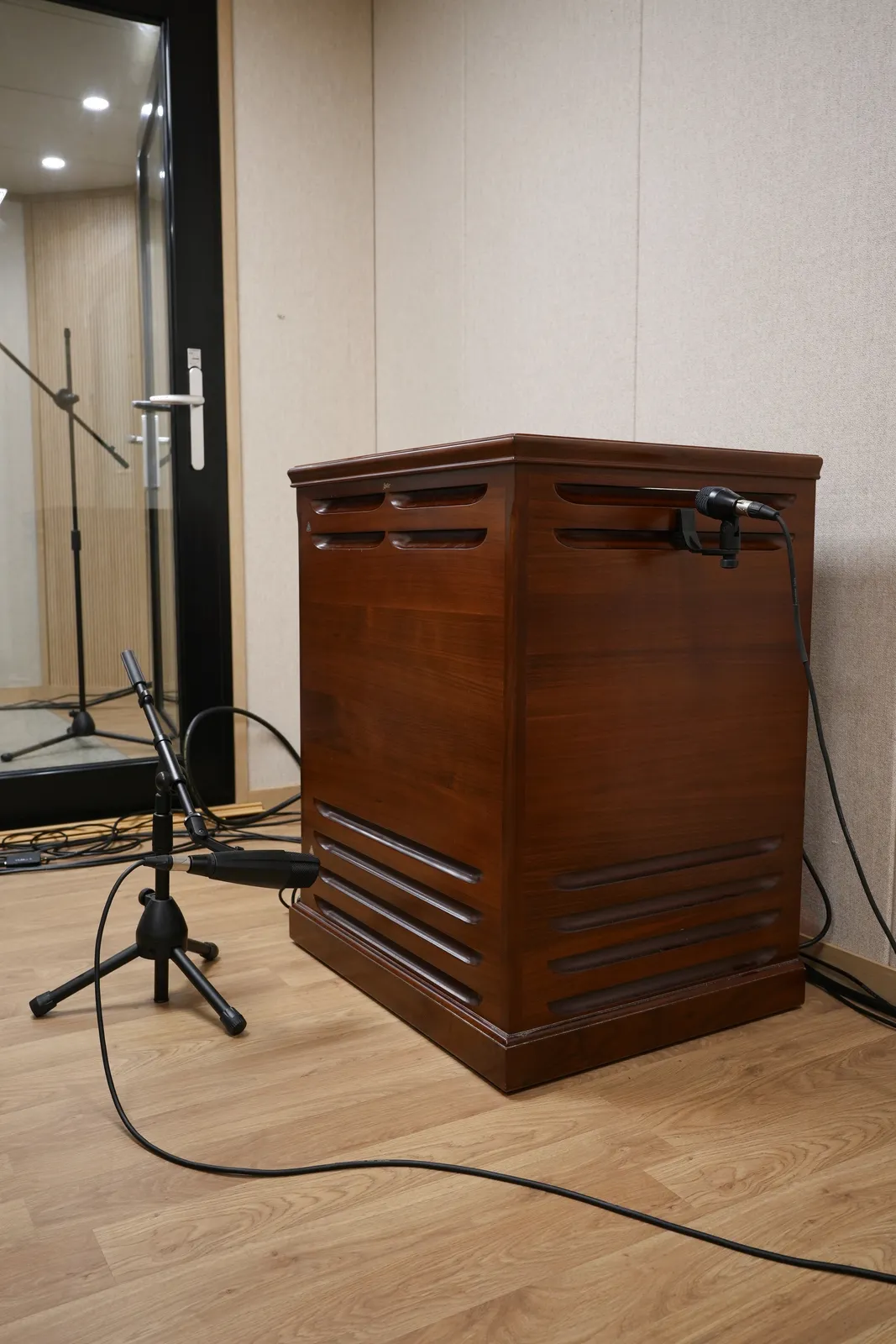 마이크로 녹음 중인 Leslie Speaker